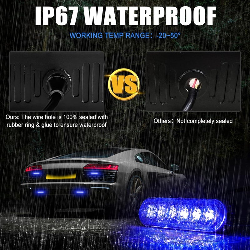 XTAUTO 10pcs LED Emergency Strobe Light, Blue 6-LED Ultra Slim Surface Mount Flashing Warning Beacon Hazard Construction Caution Grille Light Bar for Truck Car Off Road Vehicles - Image 4
